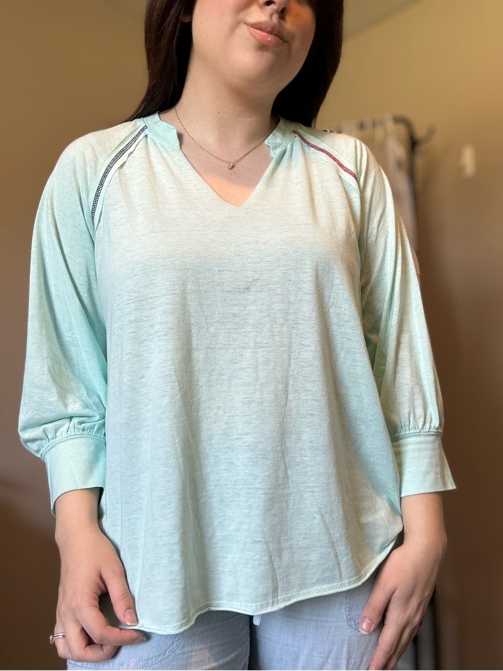 Live Well Lifestyle Free People Vibes Aqua 3/4 Sleeve Lightweight Top Size L